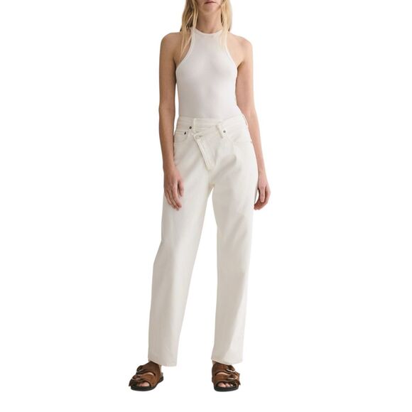 AGOLDE White Crisscross Upsized High Rise Ankle Straight Leg Jeans Size 27 - Picture 1 of 7